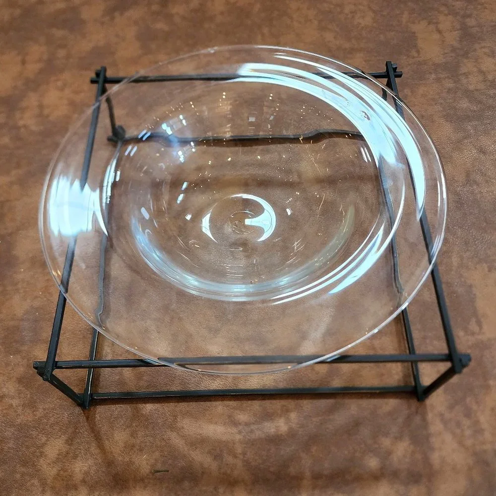 1998 NIB TWIG BOWL Center Piece Serving Handblown Glass Bowl Square Metal Frame